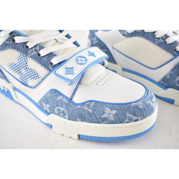 Louis Vuitton Denim Blue Monogram White LV Low Top Trainer Sneaker UK 9 US 10 11 - Picture 9 of 16